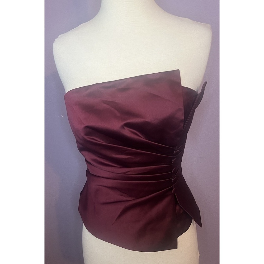 Impression Burgundy Strapless Pleated Taffeta Formal Bodice Corset Top Size 10
